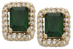 Cubic Zirconia/Emerald Rectangle Earrings