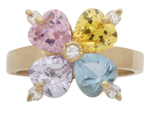 Ladies Pastel Hearts with Cubic Zirconia Ring