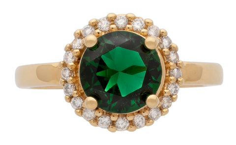 Ladies Cubic Zirconia / Emerald Center Stone Ring