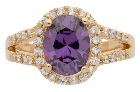 Ladies Cubic Zirconia / Oval Amethyst Stone Ring