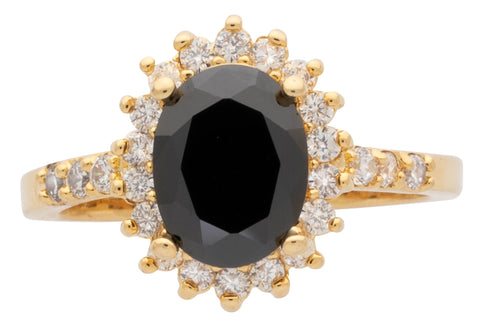 Ladies Cubic Zirconia / Black Oval Stone Ring