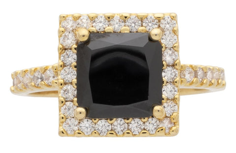 Ladies Cubic Zirconia / Black Rectangle Stone Ring