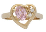 Ladies Heart with Pink Stone & Cubic Zirconia Ring