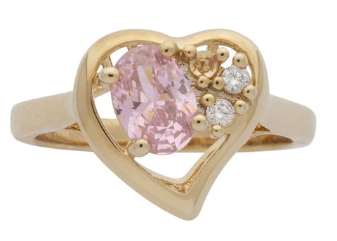 Ladies Heart with Pink Stone & Cubic Zirconia Ring