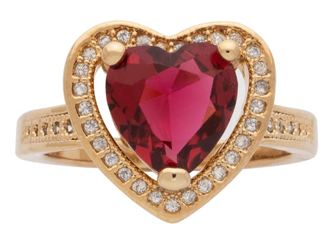 Ladies Cubic Zirconia / Heart with Ruby Heart Center Ring