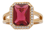 Ladies Cubic Zirconia Framed Ruby Rectangle Stone Ring