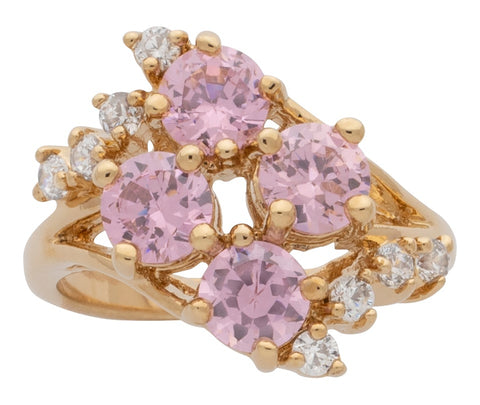 Ladies Pink Cubic Zirconia Cocktail Cluster Ring